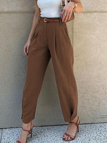 HOTIAN Women's Fashion Solid Color Nine Point Casual Pants Summer Womens Casual Work Pants with Pockets2