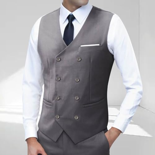Vintage Suit Vest for Men Casual Slim Fit Double Breasted Dressy V Neck Waistcoat Formal Wedding Party Vests2
