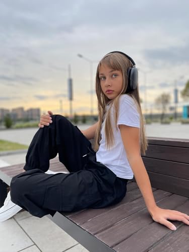 Image of Girls Cargo Pants Size 14-16 Black Winter Cargo Pants for Girls Joggers Pants Drawstring