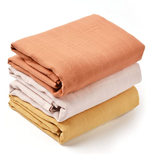 Image of Konssy Baby Receiving Blankets with Headband Set, 3 Pack Soft and Breathable Newborn Swaddle Blanket, Large 43 x 43 inches, Muslin Baby Swaddles for Boys & Girls