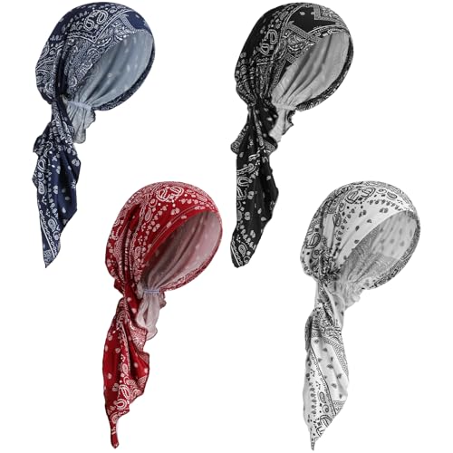 Image of Halfchet 4 Pcs Chemo Headwear for Women Pre Tied Cancer Caps Head Scarf Turbans for Women Patients Gifts