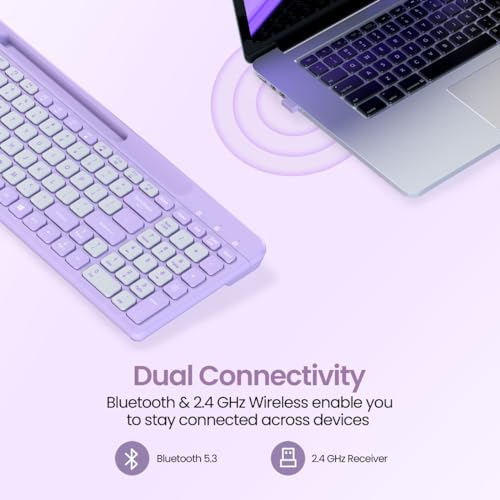 Image of Portronics Bubble Square Wireless Keyboard with Bluetooth + 2.4 GHz USB Receiver (Dual Connectivity), Pair 3 Devices Max, Multimedia Hotkeys, for Laptop, PC, Smartphone, Tablet (Purple)