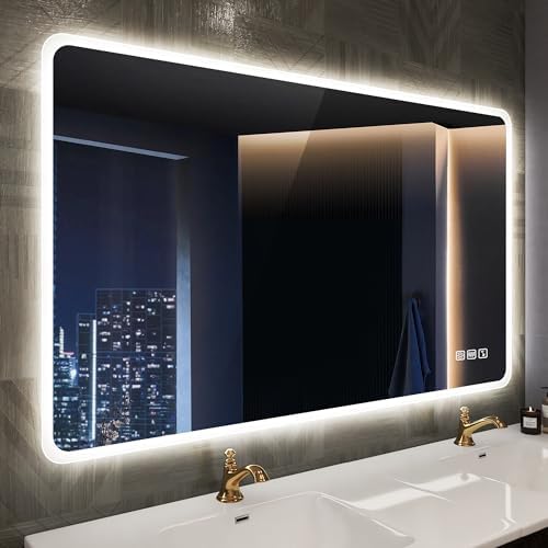S'bagno Irrégulier Miroir Salle De Bain Avec Eclairage 60x90cm, Bluetooth Miroir Salle De Bain LED, Anti-buée, 3000K-6500K, Dimmable, Mémoire, IP44 Miroir Lumineux Salle De Bain, Horizontal/Vertical - 3