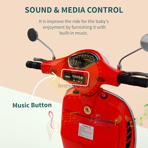 Image of KidsROAR 12V Electric Bike for Kids with Remote Control, Battery Operated Scooter Bike for Boys & Girls, Wide Seat, Music & Lights, Safe Ride-On for 2-6 Years, Manual & Remote Control (Red)