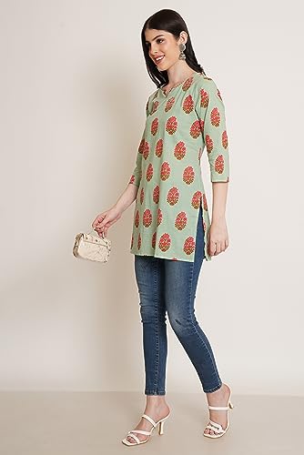 Image of Amazon Brand - Anarva Jaipuri Cotton Printed Short Kurti for Women