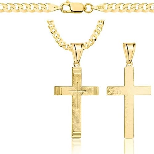AMAR Goldkette Herren/Damen 925/585 - Kreuz Kette - Halskette gold, Goldkette Kreuzkette(45 cm)