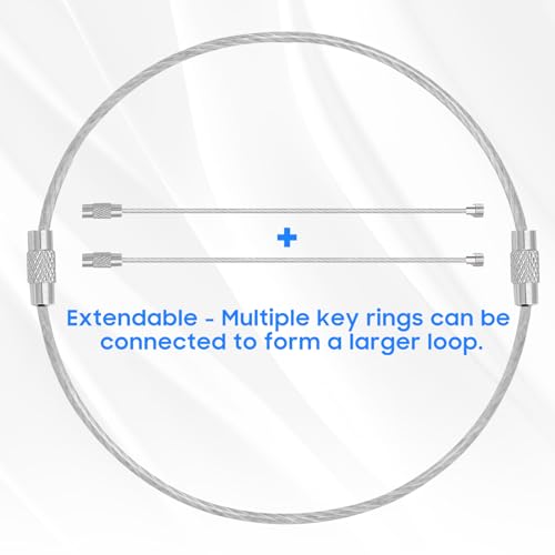 DFTOA-30 Pack 6 inch Extendable Wire Keychain Cable/Luggage Tags/Loops Holder/ID Tag Keeper, Silver Cable Key Ring4