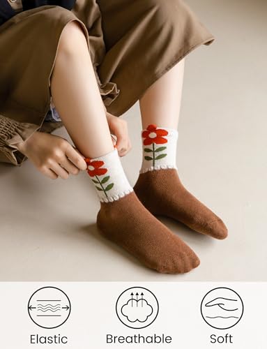 SEAUR 5 Pairs Little Girls Boys Soft Cotton Socks Crew Ankle Sock Cute Pattern Dress Socks2