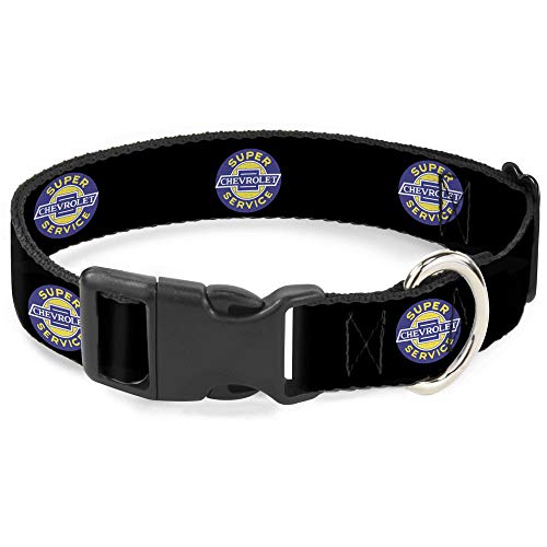 GM General Motors Hundehalsband, Kunststoffschnalle, Chevrolet Super Service- Logo, Schwarz, Blau, Gelb, Weiß, 21, 6 bis 30, 5 cm, 1, 3 cm breit