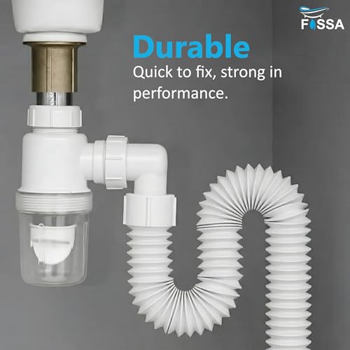 Image of Fossa Flexible Sink Pipe with Cup Trap | Anti-Clog & Anti-Odour Drain Pipe for Kitchen & Bathroom | Wash Basin Pipe with Filter | Durable Flexible Drain Hose Pipe (White)