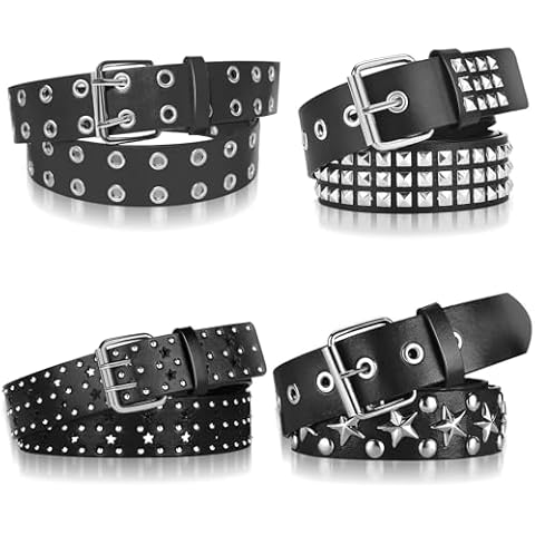 Olutacot 4 Piece Studded Rivet Double Grommet Belt Set - Faux Leather Gothic Goth Black - Punk Style Accessories for Men Women - Ideal Gift Cover