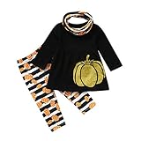 heavKin-Clothes 1-5Y Newborn Infant Baby Boy Girl Long Sleeve Tops T-Shirt Shirt +Striped Pants +Bib Pumpkin Halloween Outfits Costume (Black, 3-4 Years)