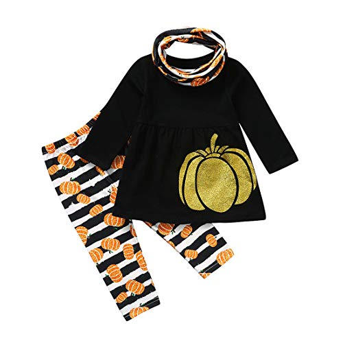 heavKin-Clothes 1-5Y Newborn Infant Baby Boy Girl Long Sleeve Tops T-Shirt Shirt +Striped Pants +Bib Pumpkin Halloween Outfits Costume (Black, 3-4 Years)
