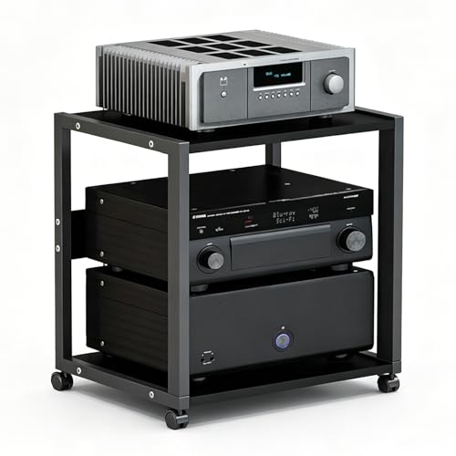 NEHCFO Meuble chaîne HiFi avec roulettes, étagère Audio-vidéo 2/3 Niveaux, Hauteur réglable (3...