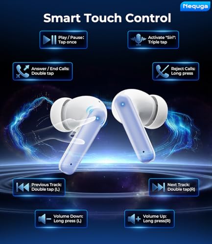 Image of Wireless Earbuds Bluetooth Headphones, 50H Playtime Ear Buds with Mic, LED Digital Display Charging Case, IPX7 Waterproof, Deep Bass Stereo, in-Ear Earphone for iPhone Andriod Phone - Arctic