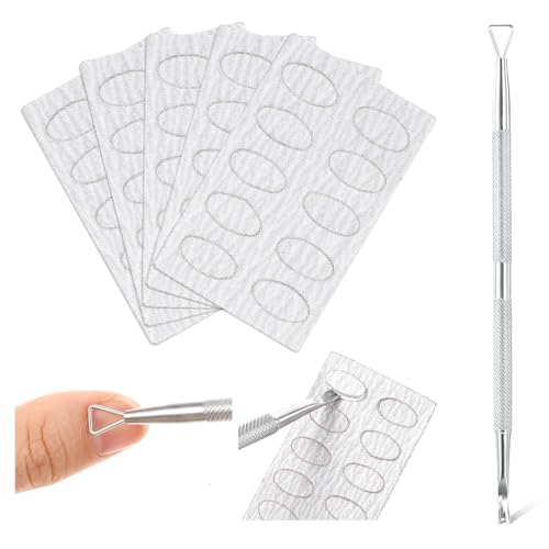 Tyqour Cortacutículas de doble cabeza de acero inoxidable con 10 papel de lija, empujador de cutículas de doble cabezal para manicura y pedicura