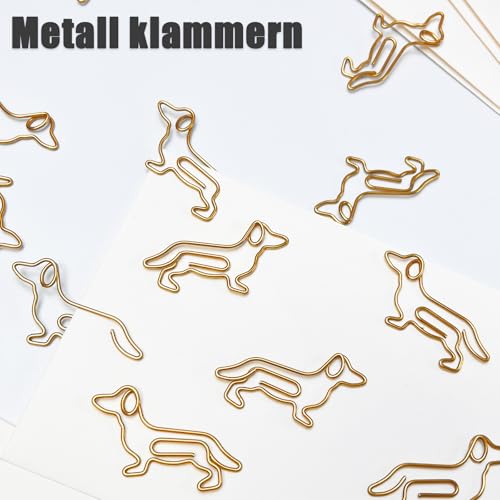 luckaide Büroklammern, 50 Stück Büroklammern Motiv Dackel Gold Metall Kleine Klammern Dachshund Tiereform Lesezeichen Paper Clips Briefklammern Papierklammern Aktenklammer für Postkarten Büro Schule