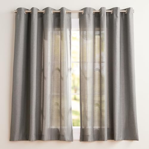 Exclusive Home Loha Linen Grommet Top Curtain Panel Pair, 54"x63", Black Pearl