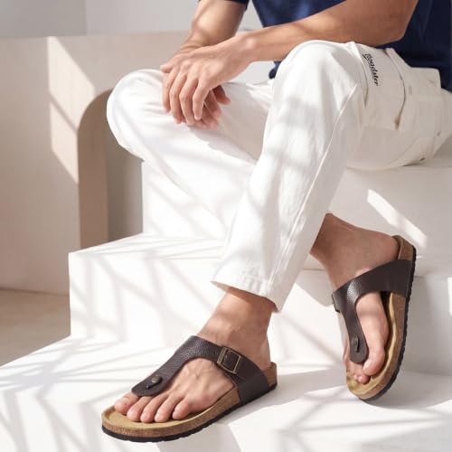 Image of YOHO Sandals for Men | Leather Thong Sandals with Cork Footbed for Daily Wear- SDL