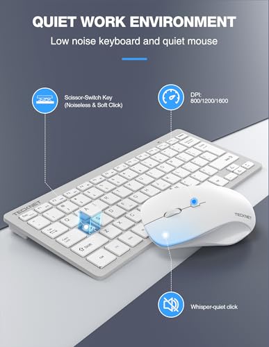 Image of TECKNET Wireless Keyboard and Mouse Combo, Mini Cordless Computer Keyboard and Mouse Set 2.4GHz, Silent Adjustable 1600 DPI, Quiet Click, Lag-Free for Computer, Laptop, PC, Windows, Mac, Chrome OS(SS)