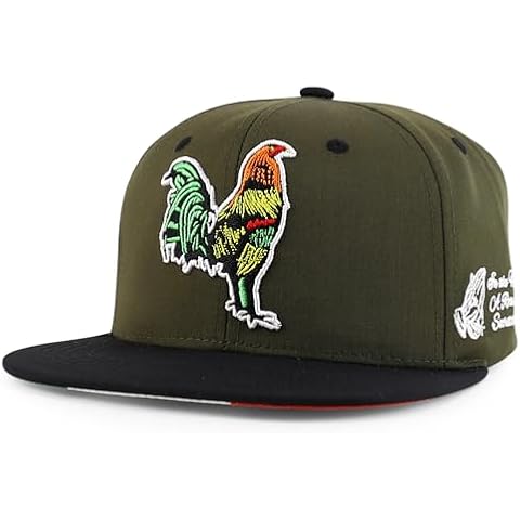 Trendy Apparel Shop 3D Rooster Embroidered Flat Bill Snapback Cap - Olive Black Cover