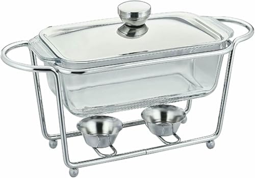Calentador de alimentos con tapa de vidrio y soporte de acero inoxidable, placa caliente portátil para fiestas, bodas y eventos de catering