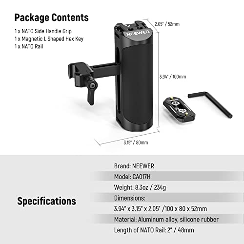 Neewer Nato Side Handle Grip With Up And Down Adjustable Nato Clamp, Nato Rail, Cold Shoe Mount, 1/4" Threads, Hex Key, Universal Aluminum Camera Grip Compatible With Smallrig Cages And Rigs, Ca017H #TOP7