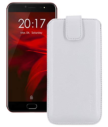 Suncase ECHT Ledertasche Leder Etui *Slim-Edition* kompatibel mit Ulefone Gemini Pro Hülle (mit Rückzugsfunktion & Magnetverschluss) Weiss