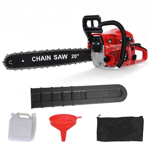 1 Ensemble de 58CC Tronconneuse Thermique à Gaz de 20 Pouces, Tronçonneuse Thermique à 2 Temps, Tronconneuse Sans Fil Portative pour la Coupe du Bois et l'Élagage des Arbres (Rouge-A)