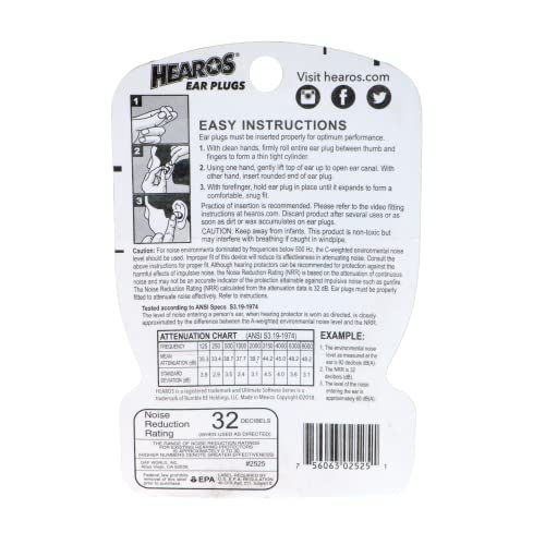 Image of HEAROS Ultimate Softness Series Noise Cancelling Disposable Foam Earplugs NRR 32 Hearing Protection (20 Pair) (Pack of 2)