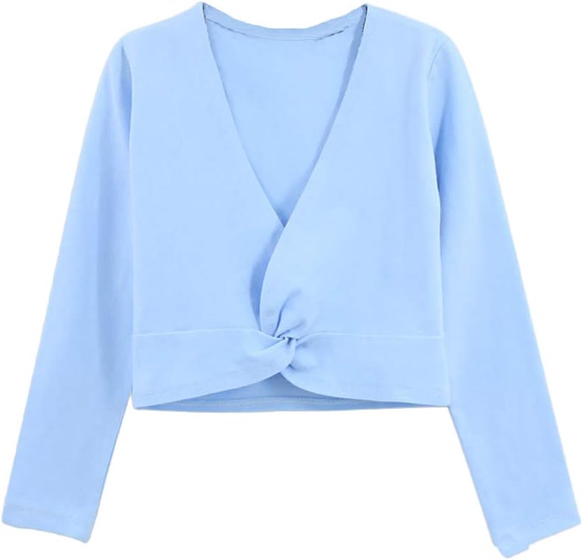 Kids Girls Long Sleeve Cardigan Shrug Front Knot Wrap Top Dance Dress Cover Up