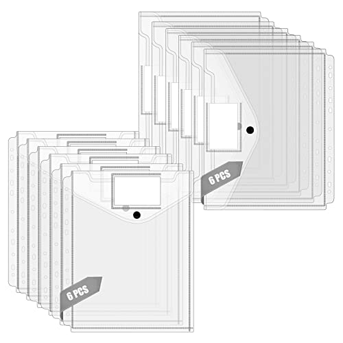 Infankey - Carpeta para documentos A4, 12 unidades, transparente, 2 modelos, con botón de presión, A4 con 11 agujeros para encuadernación y bolsillo para etiquetas (vertical y apertura lateral) Cover