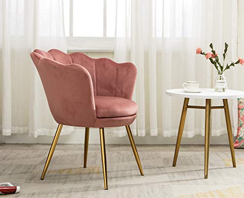 Kmax Living Room Chair, Mid Century Modern Retro Leisure Velvet Accent Chair With Golden Metal Legs, Vanity Chair For Bedroom Dresser, Upholstered Guest Chair - Dusty Pink #TOP2