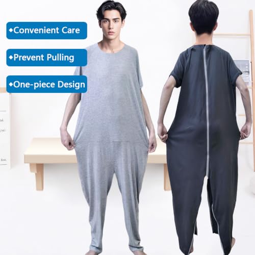 Image of Unisex Anti-Strip Adaptive Jumpsuit with Back-Zipper,One-piece Short-sleeved Trousers,Suitable for Seniors,Alzheimer's Patients,Dementia Patient,Incontinence Care
