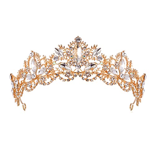 Prinzessin Kristall Tiara Königin Krone, Strass Prinzessin Haarschmuck Stirnband Geschenk für Frauen Mädchen Party Cosplay Geburtstag Hochzeit (Gold) Cover
