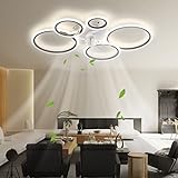 Ventiladores de techo con luces y ventiladores de techo reversibles con lámparas regulables, ventilador grande para sala de estar, 6 velocidades con temporizador, motor CC, 5 luces