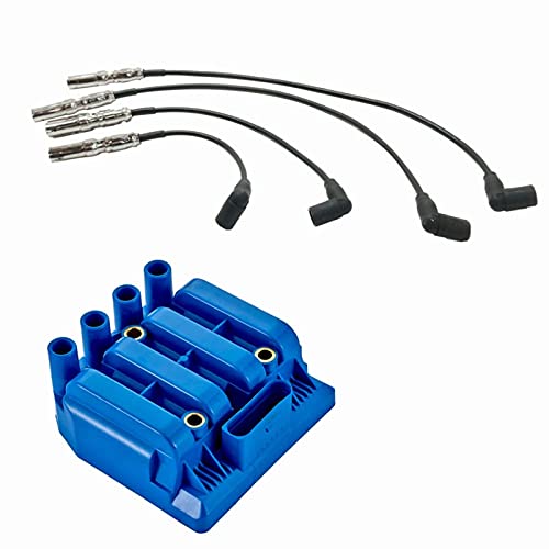 MCK 1pc High Performance Ignition Coil With Wireset Tune Up Kit Compatible With Volkswagen Beetle Golf Jetta City GTI 2001 2002 2003 2004 2005 2006 2007 2008 2009 2010 2.0 2.0L UF484