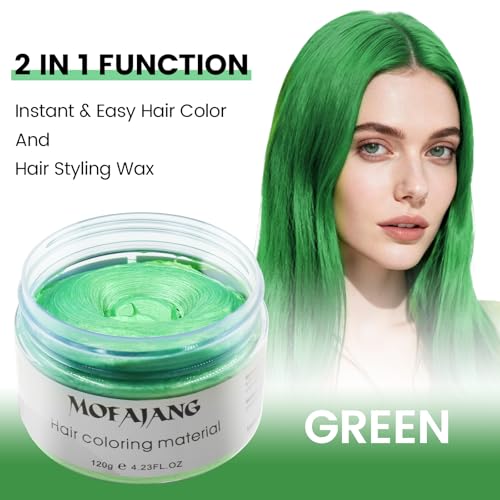Image of Green Temporary Hair Dye Wax Natural Instant Hair Color Wax Pomades 4.23 oz, Hair Styling Clay for Party, Cosplay, Halloween, Christmas