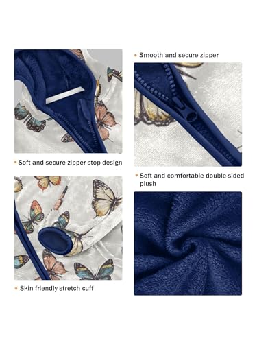 Vintage Butterfy Girls Fleece Jacket Girls Fall Jacket Boys Coats Zip Up Hoodie Children Sherpa Warm Outerwear 2-10T3