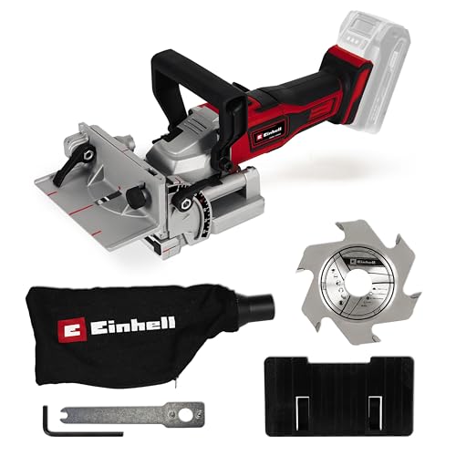 Einhell Cordless Biscuit Jointer 18V Power X-Change Variable Cutting Depth Plate Joiner with Dust Extraction for Woodworking Without Battery TE-BJ 18 Li Solo