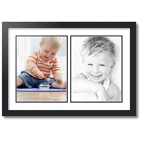 ArtToFrames Collage Photo Frame Double Mat with 2-10x13 inch Openings with Black Frame and Crisp Top Mat