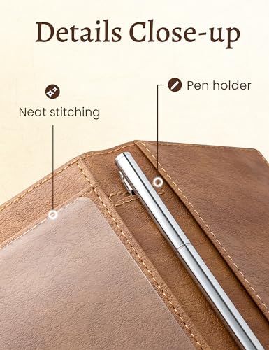 Image of Yarnic Checkbook Cover for Personal Checkbook Holder Light Brown | Check Book Covers with Pen Holder & Built-in Clear Plastic Divider for Duplicate Checks