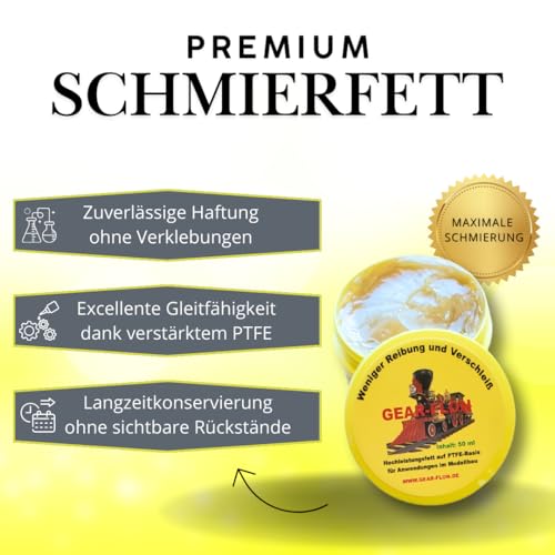 Modelleisenbahn Fett – Premium Teflonfett PTFE - Hochleistungs Modellbahn Schmiermittel – Modellbahn Fett für Lokomotiven & Getriebe – Präzisionsfett für Modelleisenbahn (50ml)