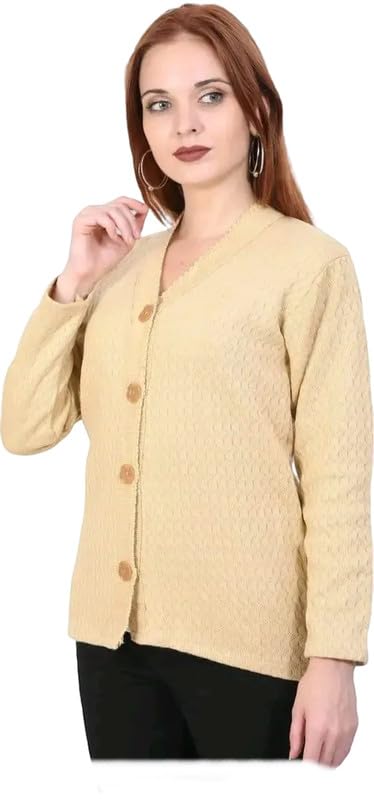 Mohan Traders' Winter Soft Knit Solid Full Sleeves Button Down Woolen Pullover for Women_MHN_Beige_Solid_124-picture-37