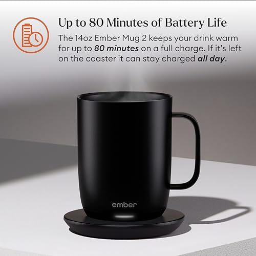 Image of Ember Temperature Control Smart Mug 2, 14 Oz, App-Controlled Heated Coffee Mug with 80 Min Battery Life and Improved Design, Black