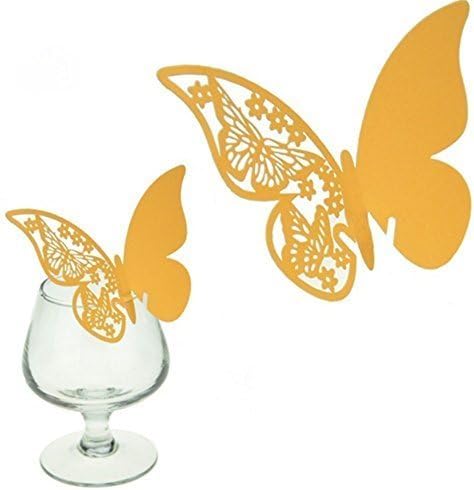 50pcs Butterfly Wedding Party Table Number Name Paper Place Cards Wine Glass Cup Decoration Wall Decals Sticker For Wedding Party Favor [Gold]