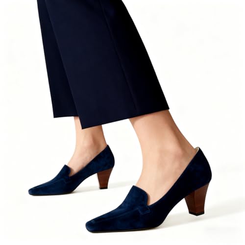 Image of LEHOOR Women Vintage Chunky Block Heel Pumps Shoes Square Pointed Toe Slip On Formal Office Work Business Loafers Shoes Suede Snakeskin Cone Heel Oxford Shoe Ladies Professional Chic Fall 4-11 M US