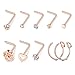 Kangyijia 20G 10Pcs Nose Studs Rose Gold Surgical Steel L-Shape Nostril Studs Screws Nose Ring Hoop Piercing