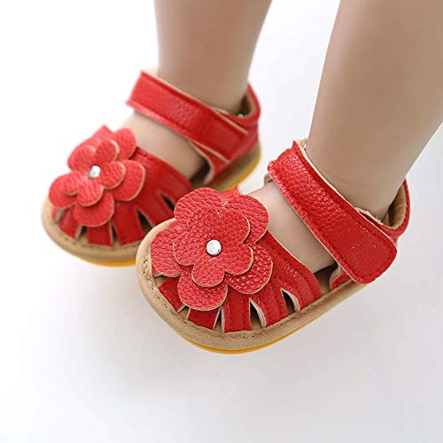 Image of Meckior Baby Toddler Infant Girls PU Leather Soft Open Toe Summer Sandals Flower Princess Flat Shoes