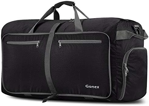 Gonex Faltbare Reisetasche, Leicht mit Schuhfach, 60L, Schwarz | 210D Waben-Nylon, Wasserabweisend, Mehrere Fächer, Koffer-Aufsteckband, Für Reisen & Fitness